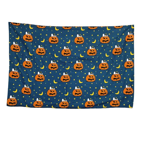 New Peanuts Snoopy Spooky Halloween Queen Sheet Set Pumpkin Navy Blue Stars Moon - Picture 6 of 8